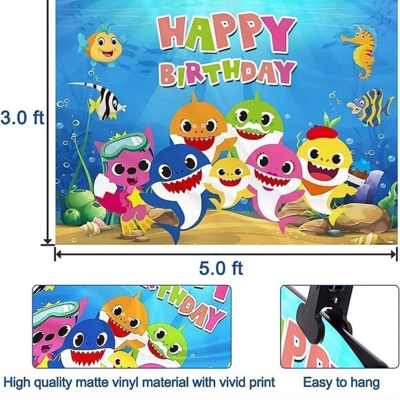 New! Baby Shark Backdrop for Party - Picture 2 of 6